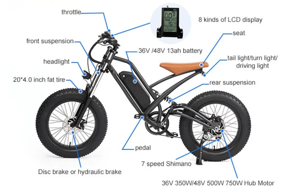 MID Drive Bafang Motor 7-Speed MTB Fat Tire off Road Electric Mountain Full Suspension Snow Cruiser E Bike with Lithium Battery